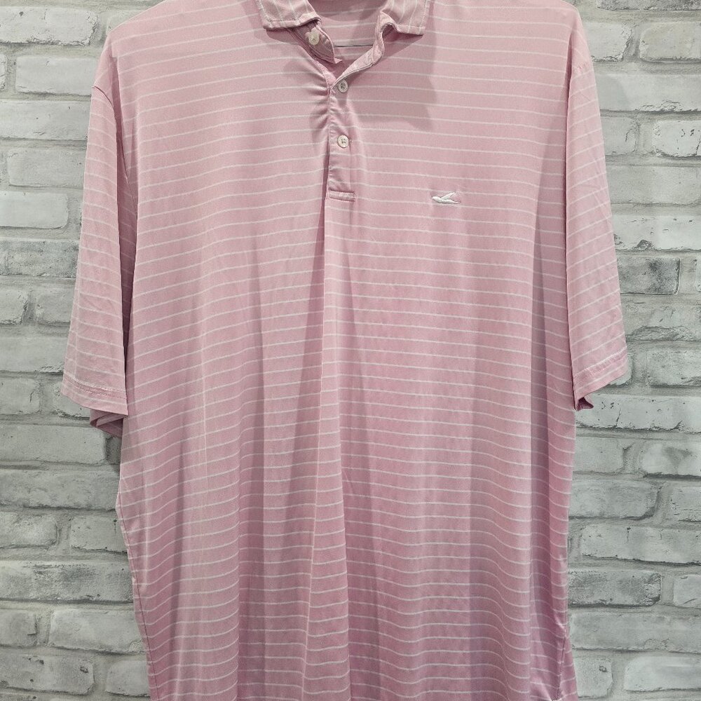 RLX Ralph‎ Lauren Men 3XL Golf Polo Shirt Pink White Striped Moisture Wicking